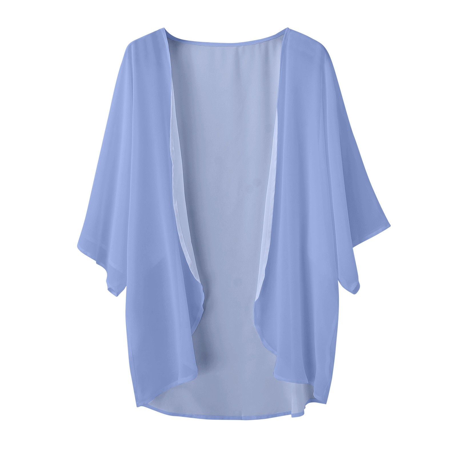 Kimono cardigan en mousseline pour femme, manches 3/4, léger, ouvert sur le devant, transparent, couleur unie, coupe ample, châle de plage décontracté pour l'été