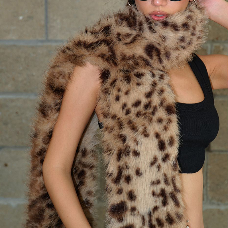 Écharpe en fausse fourrure pour femme, imprimé léopard, style vintage coréen punk hip hop, douce, moelleuse, épaisse, cache-cou, tendances de la mode, ceinture