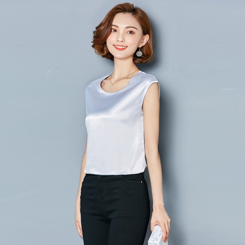 Gilet en soie sexy pour femmes, haut sans manches, chemisier d'été de couleur unie, grande taille