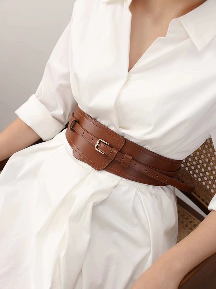 Ceinture de largeur Simple pour femmes, Vintage, large, en cuir véritable, à la mode