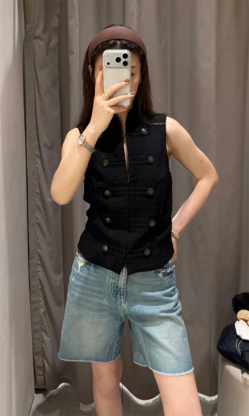 Gilet pour femme 2026 – Nouvelle collection été – Gilet sans manches uni avec boutons décoratifs – Décontracté et polyvalent