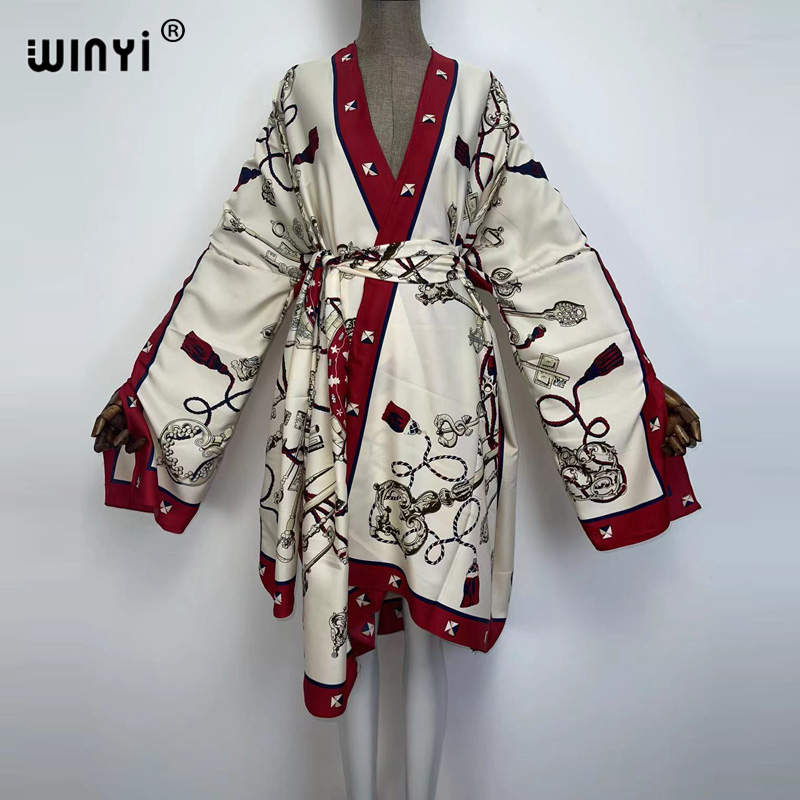 WINYI 2021 Kaftan Africain pour Femmes, Robe Cardigan, Robe de Cocktail Sexy Bohème Maxi, Kaftan Kimono à Manches Chauve-Souris pour Vacances Africaines