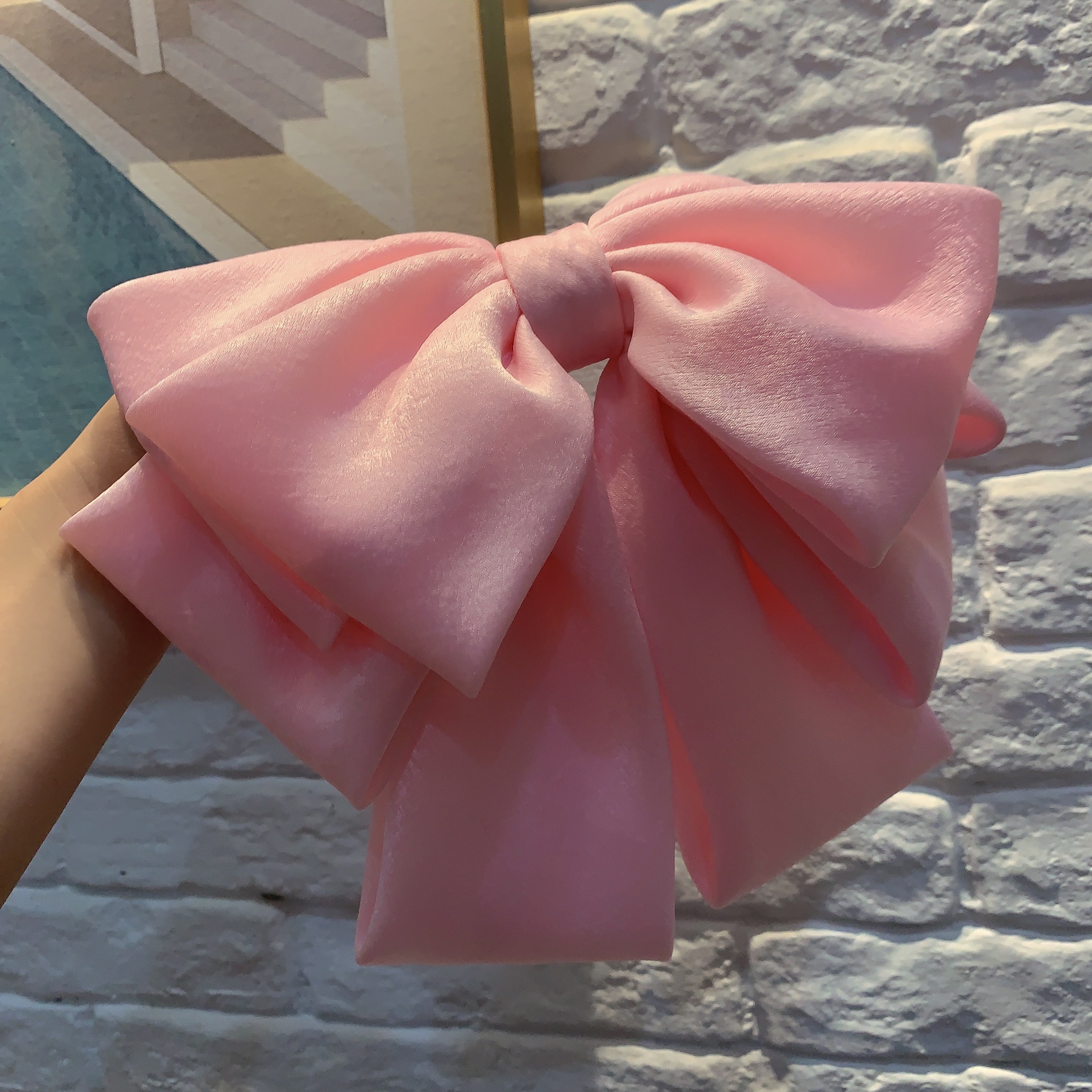 Épingle à cheveux rose à gros nœud pour femmes, accessoires pour cheveux, Long ruban, pince à cheveux pour filles, bonbons, nœud en mousseline de soie satiné à quatre couches