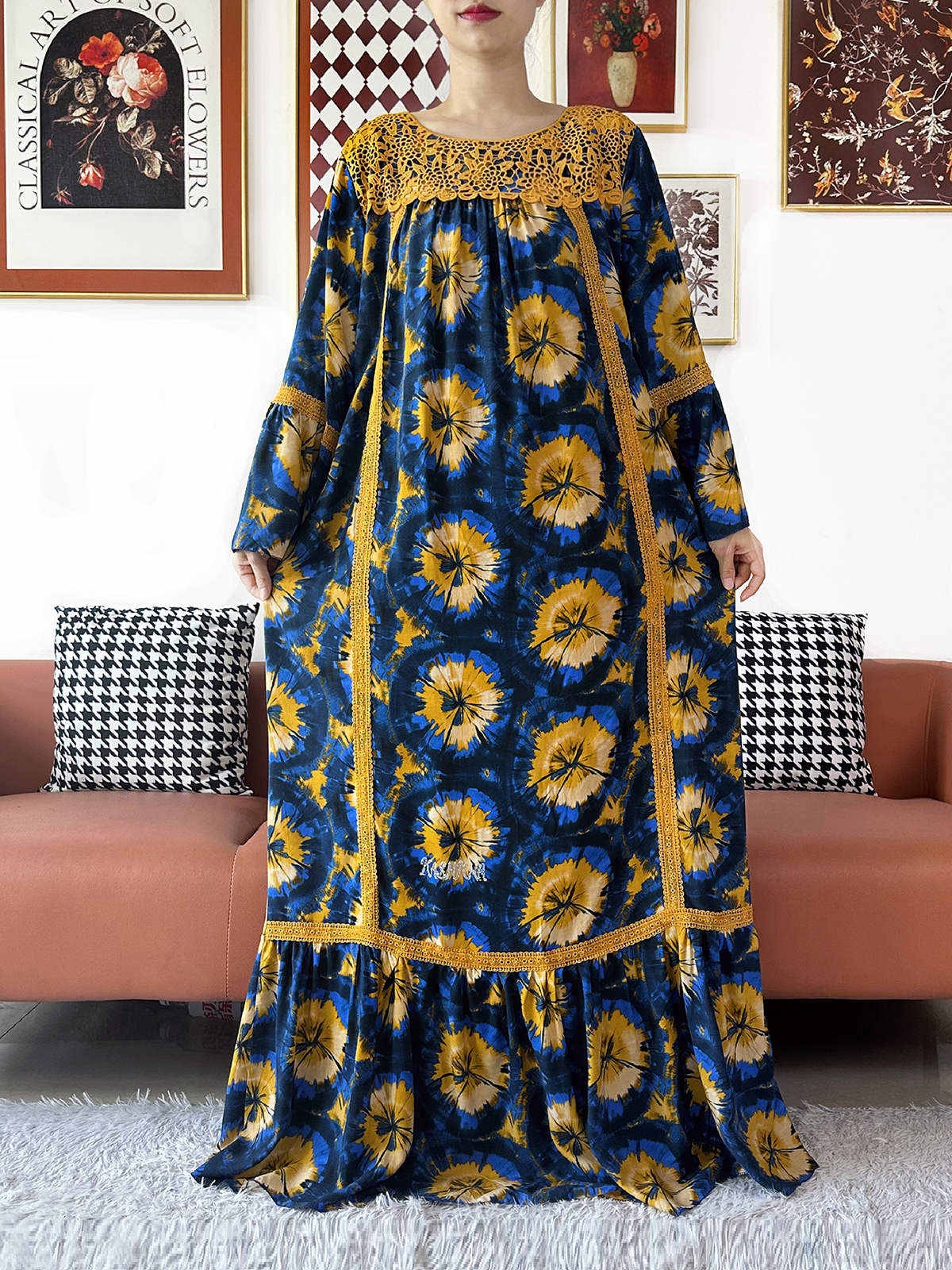 Nouvelle Robe de Soirée pour Femme, Style Kashkha, Broderie Florale en Dentelle, Abaya en Coton, Boubou Africain, Kaftan Ample Musulman, Robe Longue pour le Ramadan
