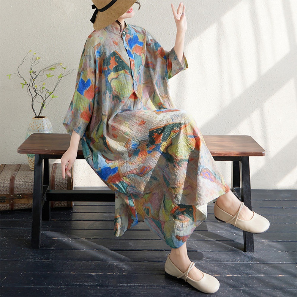 Robe d'été confortable en coton et lin pour femme, style bohème, décontractée, pour les vacances et la plage