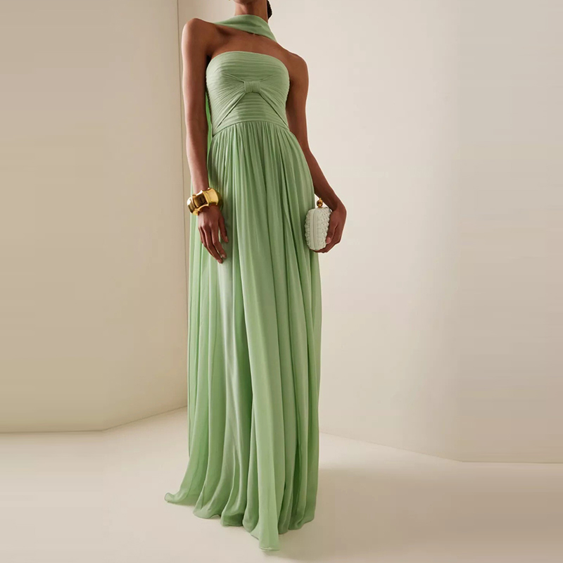 Tempérament Simple bustiers fête longues robes élégant taille haute drapé robe de soirée femmes décontracté dos nu grand ourlet robes