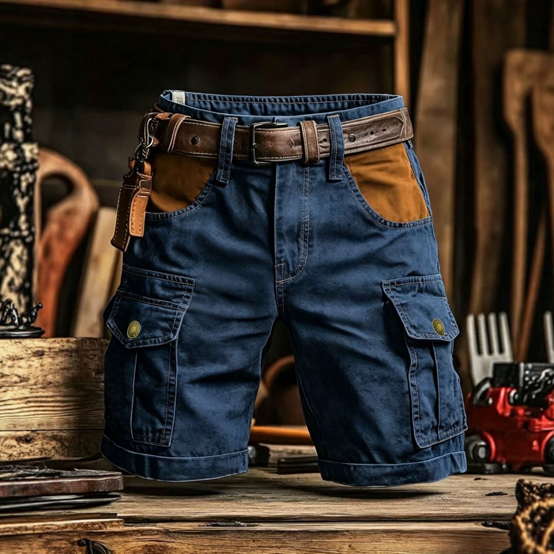 Shorts cargo pour hommes 100% coton pur, style vintage américain, multi-poches, vêtements de travail en plein air, shorts décontractés pour la randonnée quotidienne
