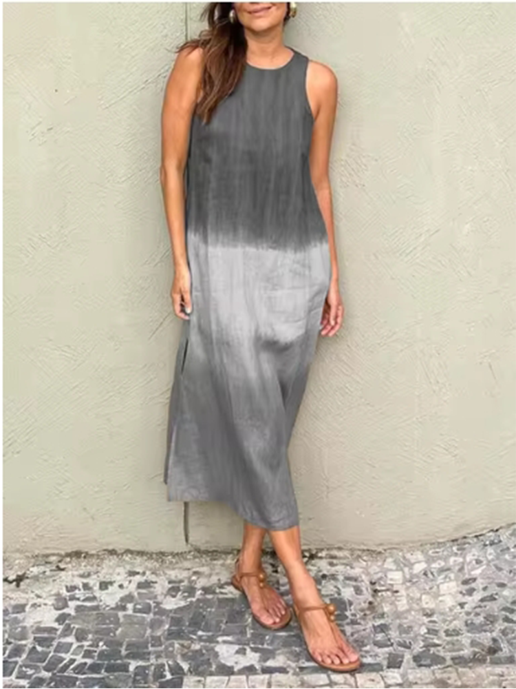 Mode gilet robe longue femmes été sans manches o cou robe été dégradé robes décontractées