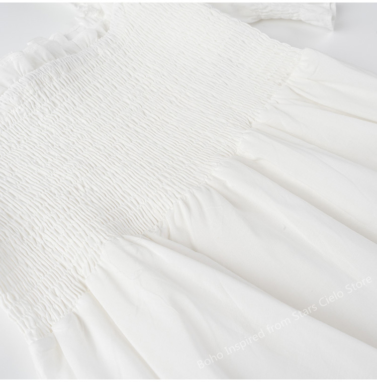 Robe bustier froncée d'inspiration bohème pour femmes, manches bouffantes, volants, élégante, en coton, nouvelle collection été