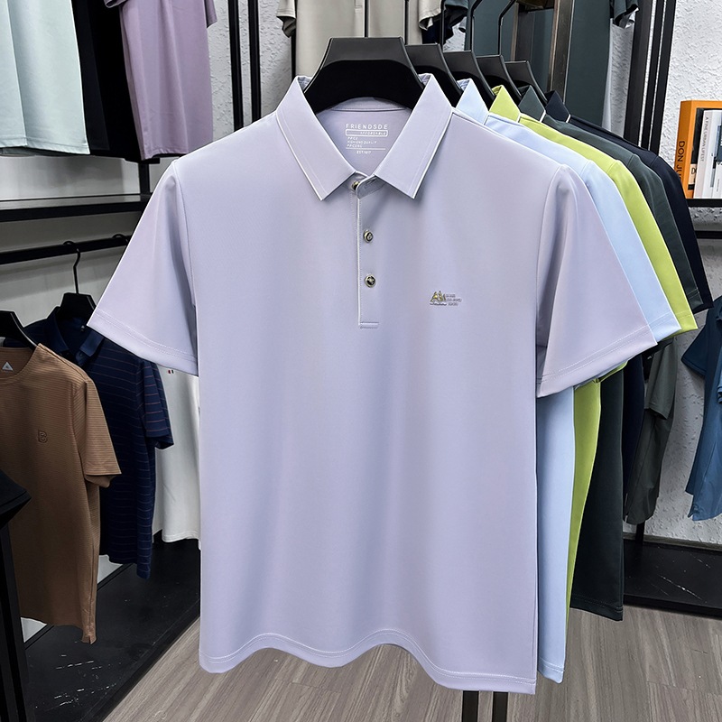 Luxe marque glace soie manches courtes polo shirt hommes haute qualité nouvelle lettre de mode en Gaufrage respirant été casual T-shirt