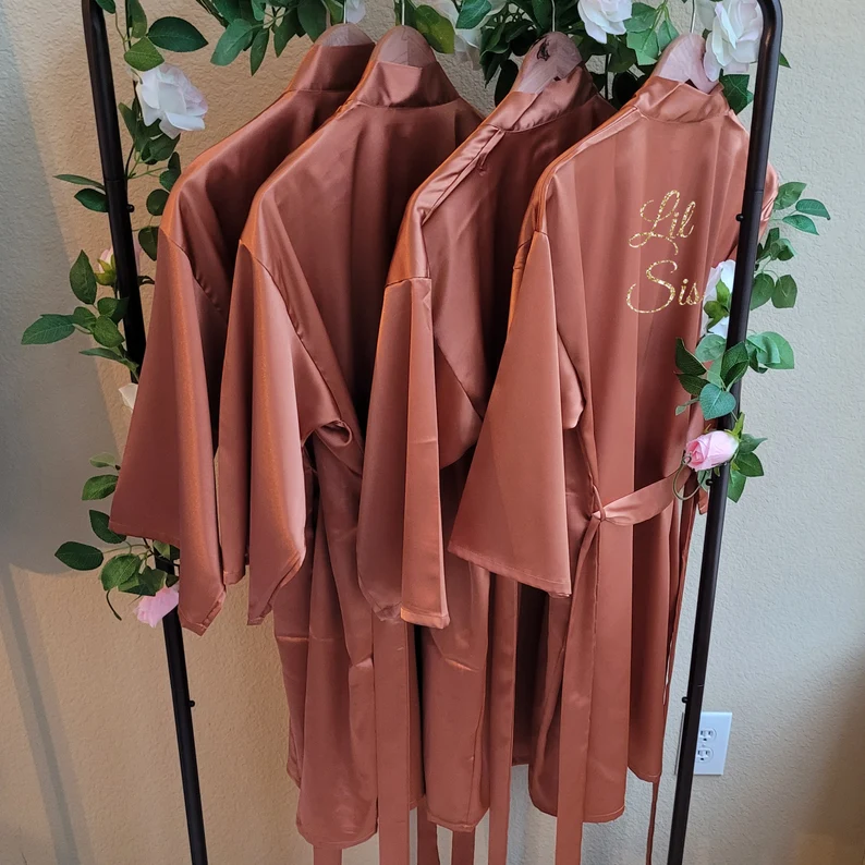 Robe de demoiselle d'honneur personnalisée en terre cuite, Robe de mariée en Satin avec nom personnalisé, Robe de demoiselle d'honneur de mariage, Kimono, Robe de demoiselle d'honneur