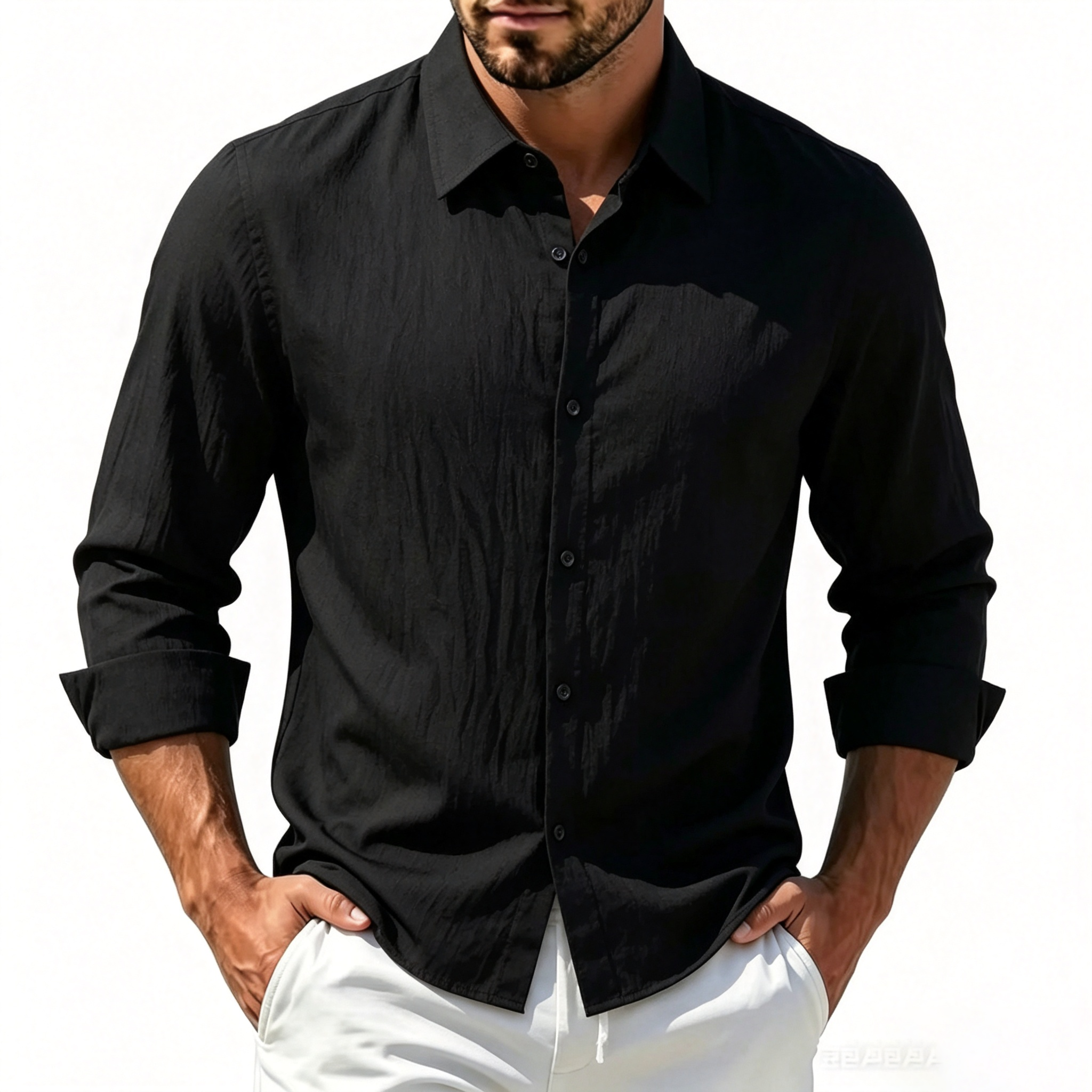 Chemise à manches longues pour homme, vêtements décontractés pour homme, hauts de qualité supérieure, chemises noires et blanches, chemise en lin et coton pour homme