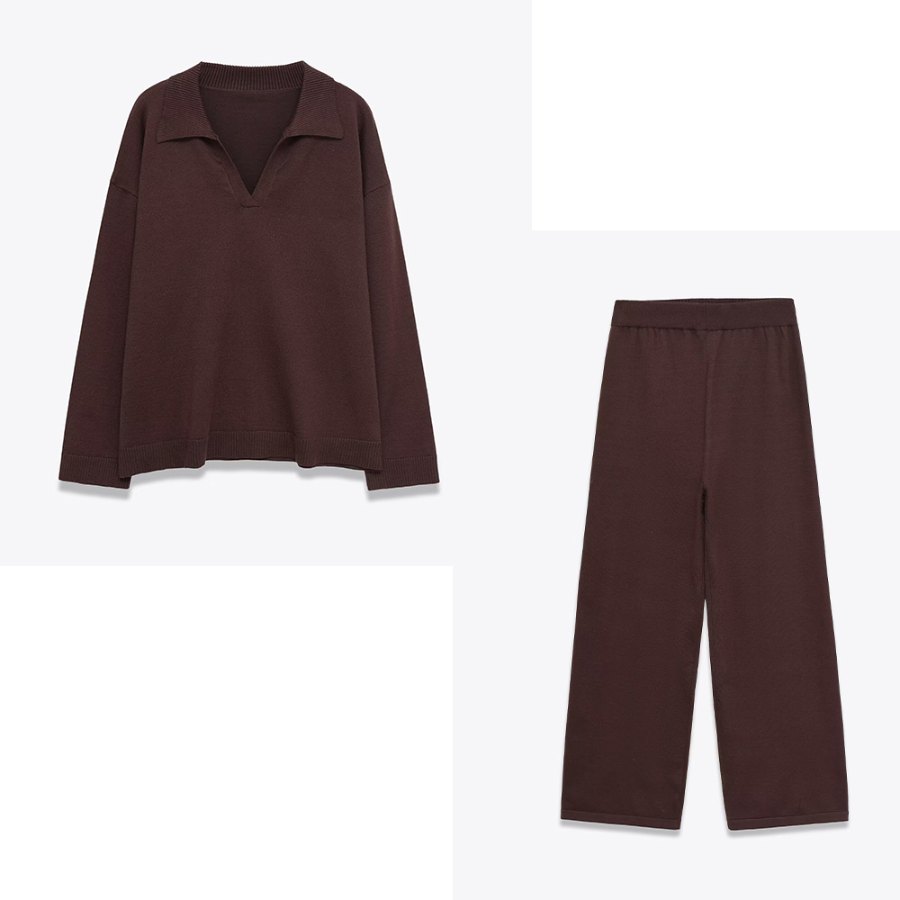 Ensemble haut tricoté et pantalon décontracté pour femmes, nouvelle mode, Style européen et américain, col Simple, couleur unie