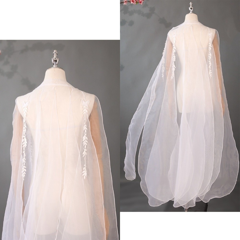 Cape en organza de style ancien avec bretelles, châle long de style chinois pour fête, tenue de danse féerique, costume de danse, cape fluide