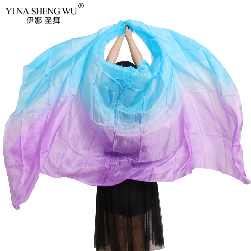 Voile de danse du ventre en soie pour femmes, accessoires de pratique de danse, voile 100% de 5mm, châle enveloppant dégradé 250x114cm, personnalisable