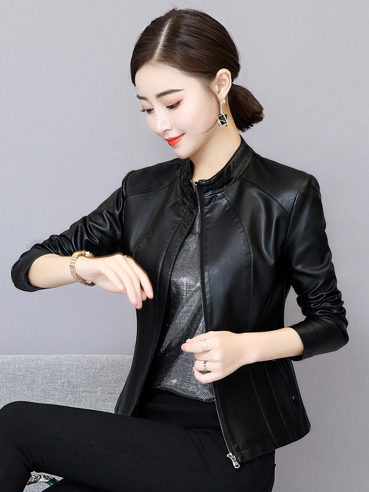 Nouveau Femmes Veste en cuir Automne Hiver Mode Col droit Manches longues Court Manteau en peau de mouton Slim Mouton Vêtements d'extérieur en cuir Femme