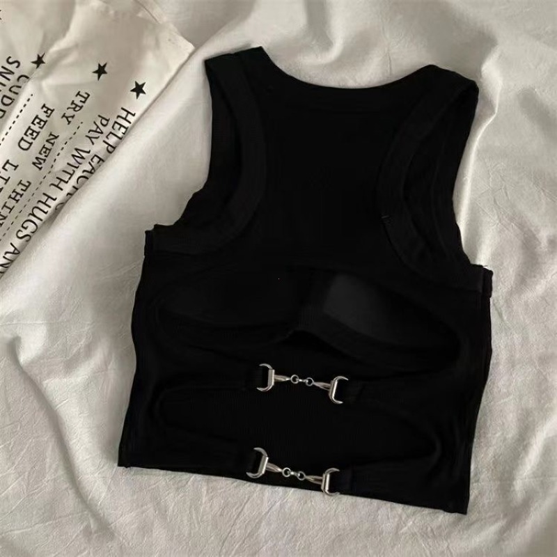 Débardeur de sport pour femmes, avec coussinet de soutien-gorge, haut court décontracté, dos nu, Camisole de course en tricot pour femmes, Streetwear Y2K, nouvelle collection