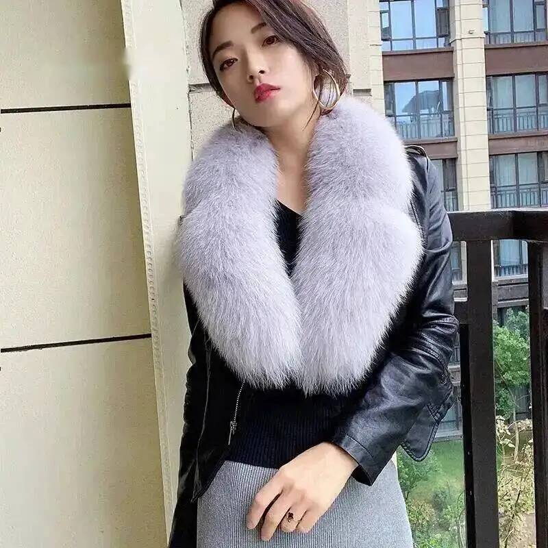 Nouvelle Collection Hiver – Manteau Femme avec Col en Fourrure de Renard 100% Naturelle, Châle Détachable et Écharpe Chaude de Luxe Grande Taille pour Dames