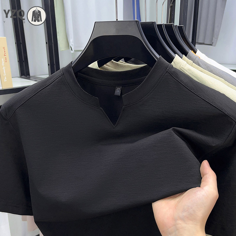 T-Shirt coréen à manches courtes et col en v pour hommes, couleur unie, décontracté, mode, confortable, polyvalent, été