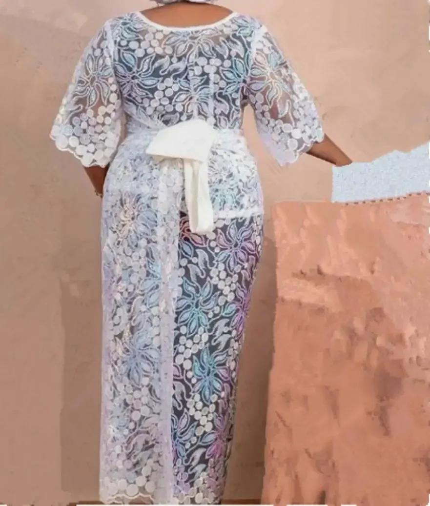 Robes de soirée de mariage africaines pour femmes, mode africaine, manches 2024, maille, col rond, longue robe Maxi, Dashiki, vêtements pour femmes, 3/4