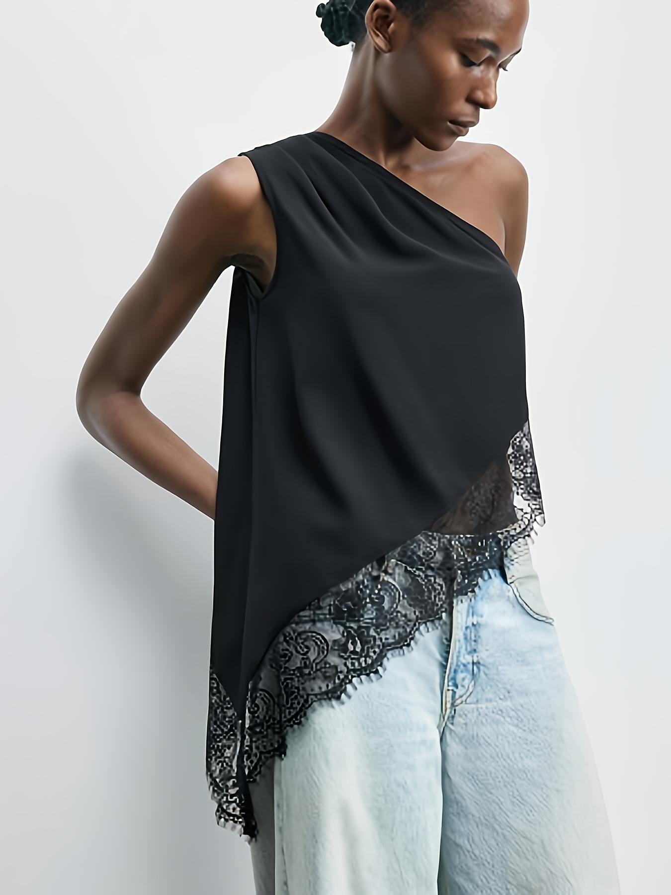 Gilet élégant et sexy à une épaule pour femmes, en dentelle, pour l'été, décontracté, pour les déplacements, pour sortir