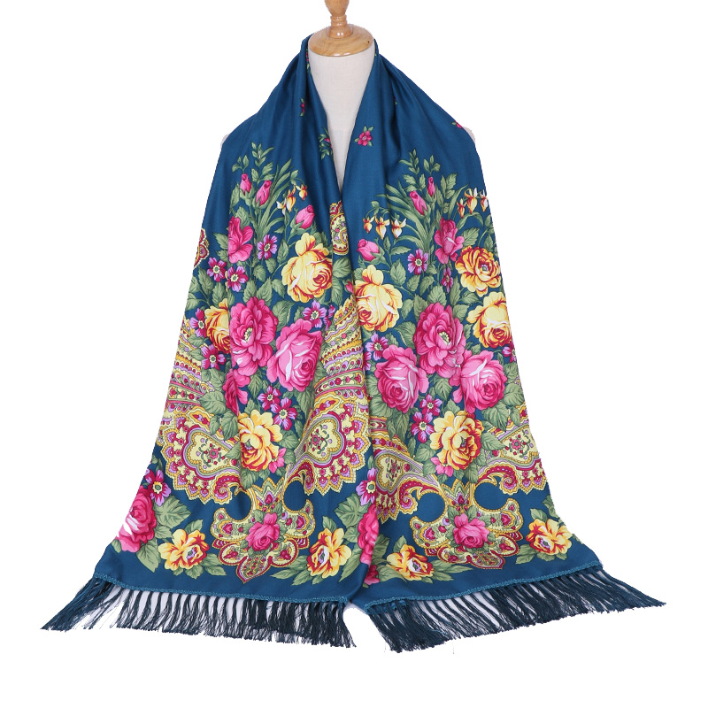 Marque de luxe écharpe femmes fleur châle automne et hiver Foulard chaleur Vintage gland Hijab chaîne imprimé Foulard Bandana
