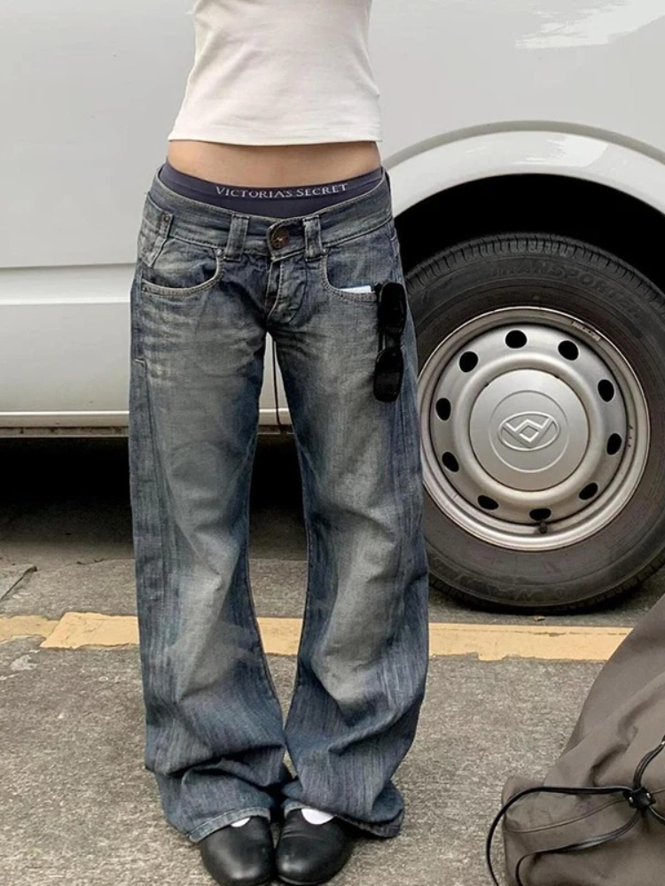 Jean baggy bleu Y2K pour femme, style Harajuku japonais années 2000, pantalon en denim vintage américain, collection automne 2025, vêtements tendance