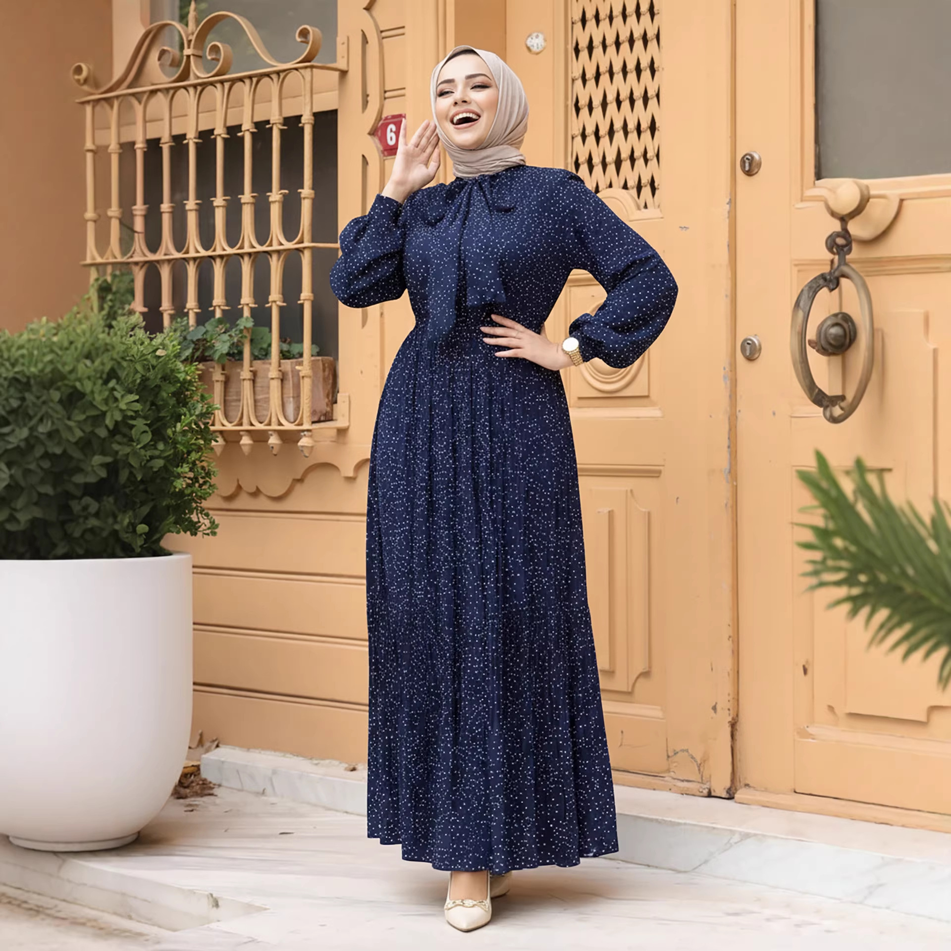 Robes de l'Aïd Abaya Femme Dubaï Jalabiya Ramadan Robe à Pois Musulmane Nœud Longue Robe Marocaine Fête Vestidos Abayas Kaftan 2026
