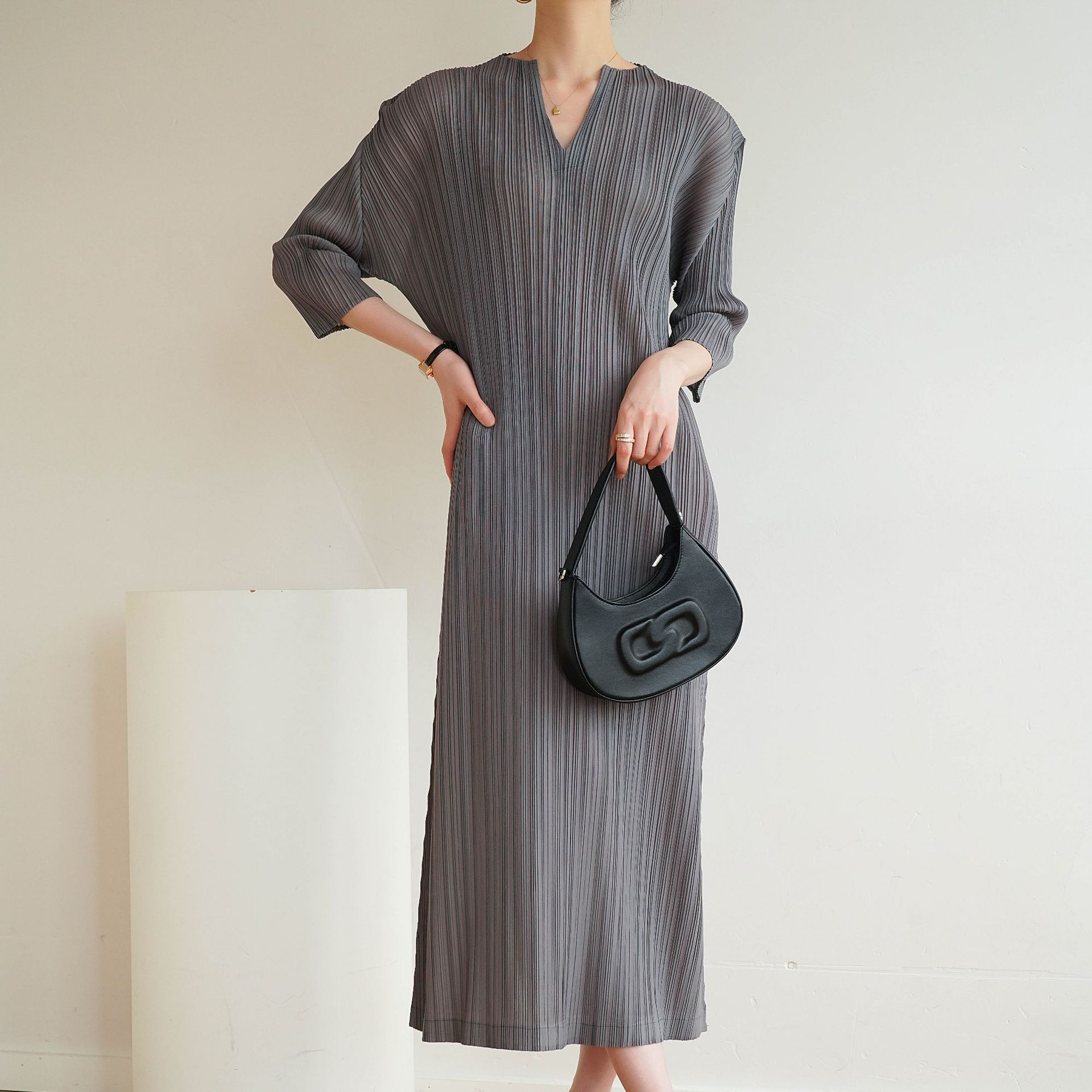Ata Yake-Robe plissée à manches longues pour femmes, robes noires décontractées, vêtements esthétiques élégants, mode coréenne, créateur, printemps, hiver, 2025