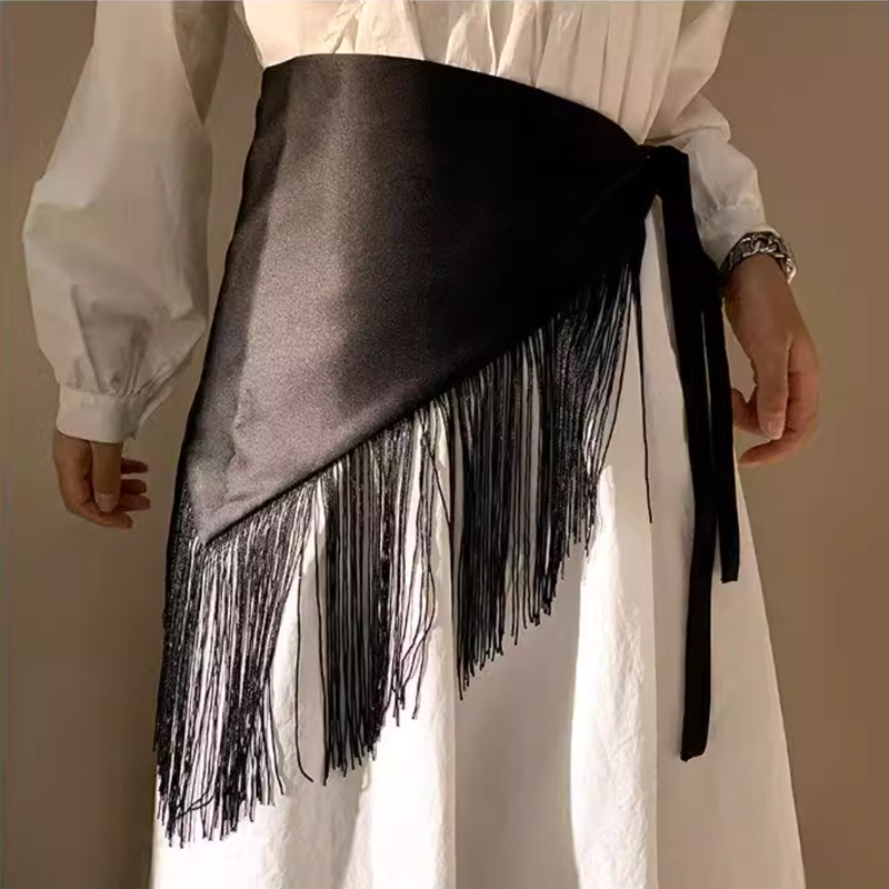 Femmes rétro ceinture gland hanche écharpe large taille ceinture mode Triangle gland frange Corset ceinture chemise robe manteau décoration