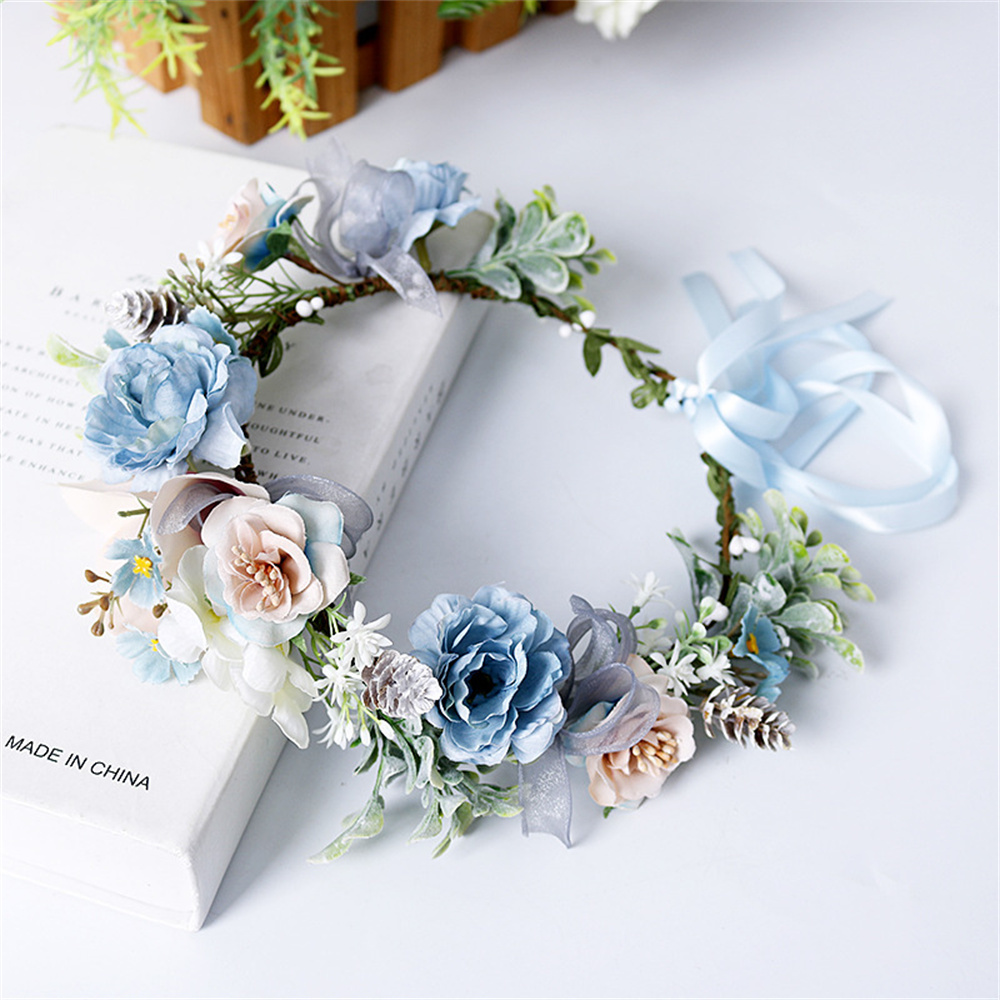 Bandeau de sauna à fleurs pour femmes et filles, couronne de fleurs de la mariée, accessoires pour cheveux, fête de mariage, couronne bohème de printemps, pièce de sauna