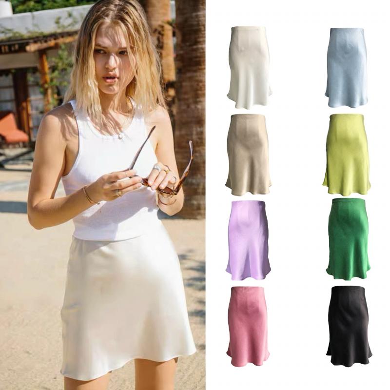 Jupe Trompette Mini en Satin 100% Soie pour Femme, Collection Printemps-Été 2026, Taille Élastique, Style Simple et Tendance, 8 Couleurs