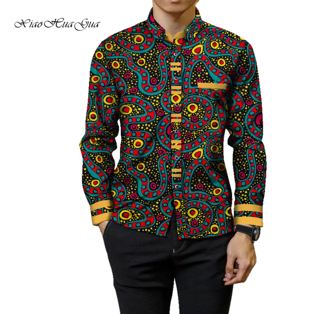 T-shirt à manches longues en coton imprimé africain pour hommes, vêtements de fête à la mode, vêtements Ankara, Wyn905