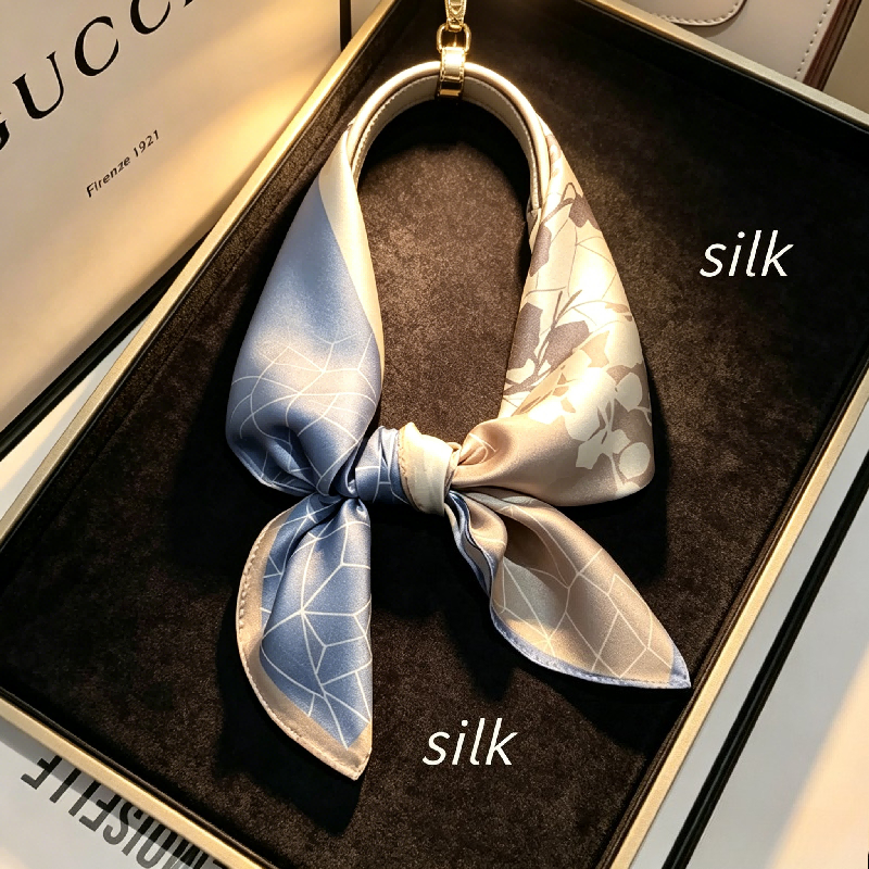 Petit foulard coréen polyvalent décoratif à motifs géométriques en soie, bandeau pour femme, accessoire de sac, foulard en soie de mûrier assorti aux vêtements