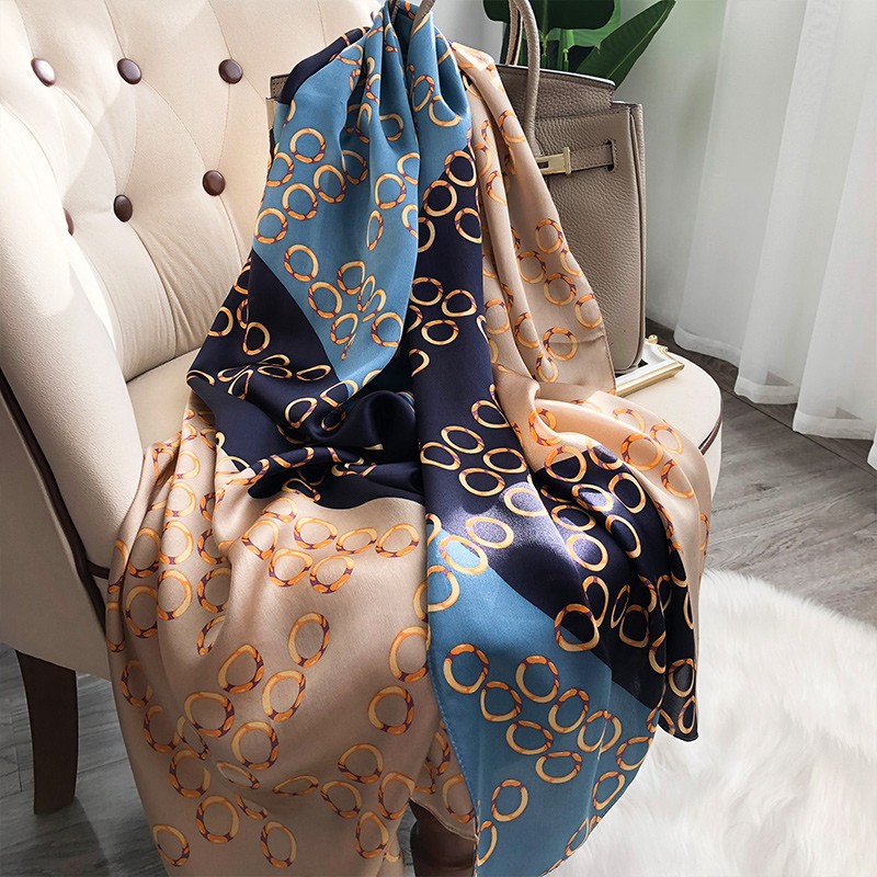 Écharpe en soie de grande taille 180X80CM, foulard pour femmes, marque de luxe, bandeau en satin, hijab, bandana, turban, foulard, étoles d'été pour la plage