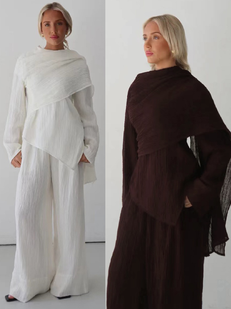 Abayas pour femmes plaine 2 pièces Abaya Damen dubaï hauts pantalon modeste ensemble musulman Islam Robe Caftan Marocain Femme Musulmane caftan