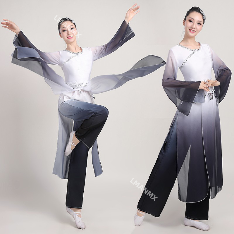 Vêtements de danse classique traditionnels pour femmes, danse folklorique chinoise, robe Guelfor, manches d'eau, vêtements Yangko, jupe prairie, pantalon, hanfu