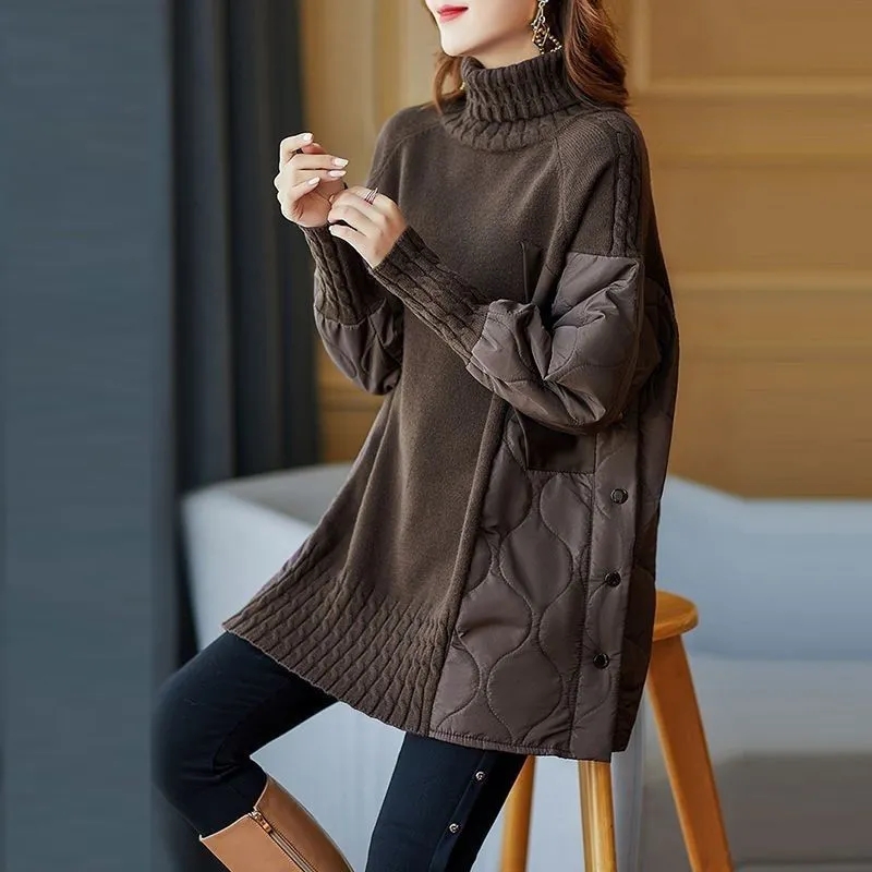 Manteau Parka d'hiver pour femmes, mode polyvalente, épissage, tricoté, vêtements d'extérieur, tempérament décontracté, veste pull pour dames, 2025