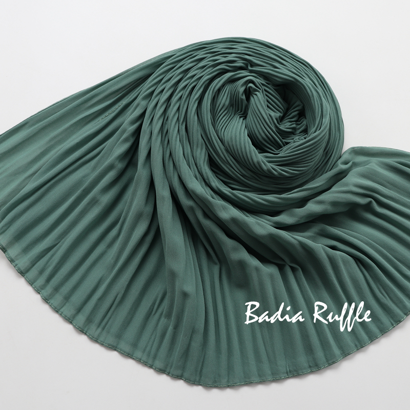 Hijab plissé en mousseline léger uni pour femme, foulard musulman froissé à volants, longue écharpe islamique, châle enveloppant