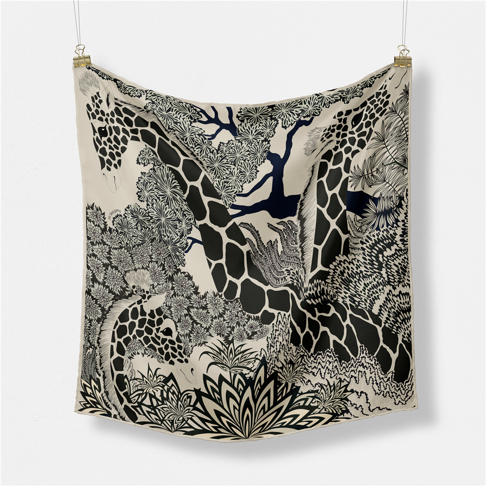 Foulard Carré de Marque de Luxe pour Femme, Nouveau Design, Girafe, 100% Twill, Bandana, Sauna, Hijab, Sous la raq, 53cm