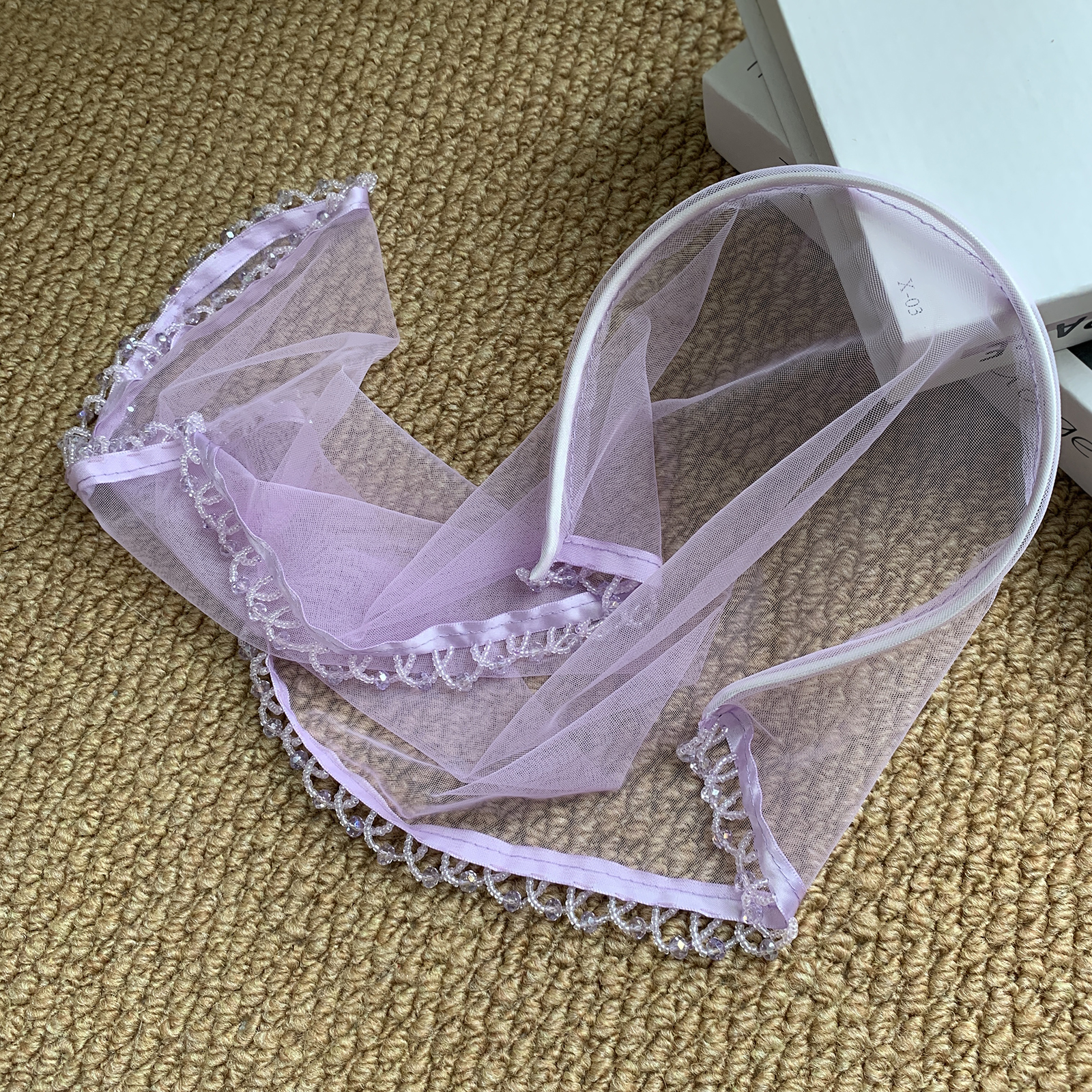 Nouveau serre-tête en voile de tulle violet clair avec bordure ornée de perles de cristal, ornement pour soirée d'enterrement de vie de jeune fille, accessoire capillaire turban d'été SA232