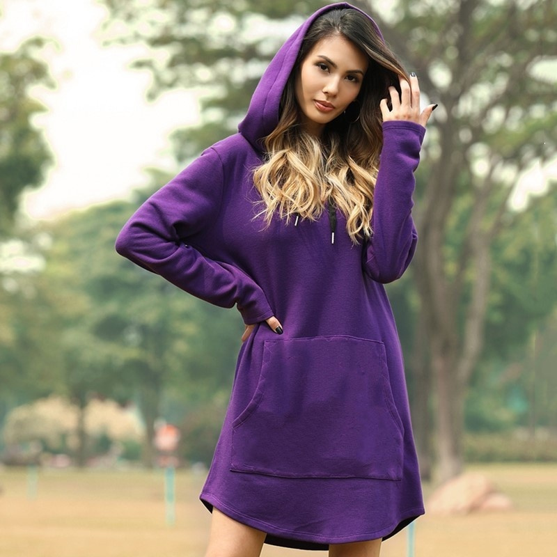Robe sweat-shirt à manches longues pour femmes, pull décontracté, pulls à capuche pour dames, sweats à capuche avec poche, pur document, nouvelle mode