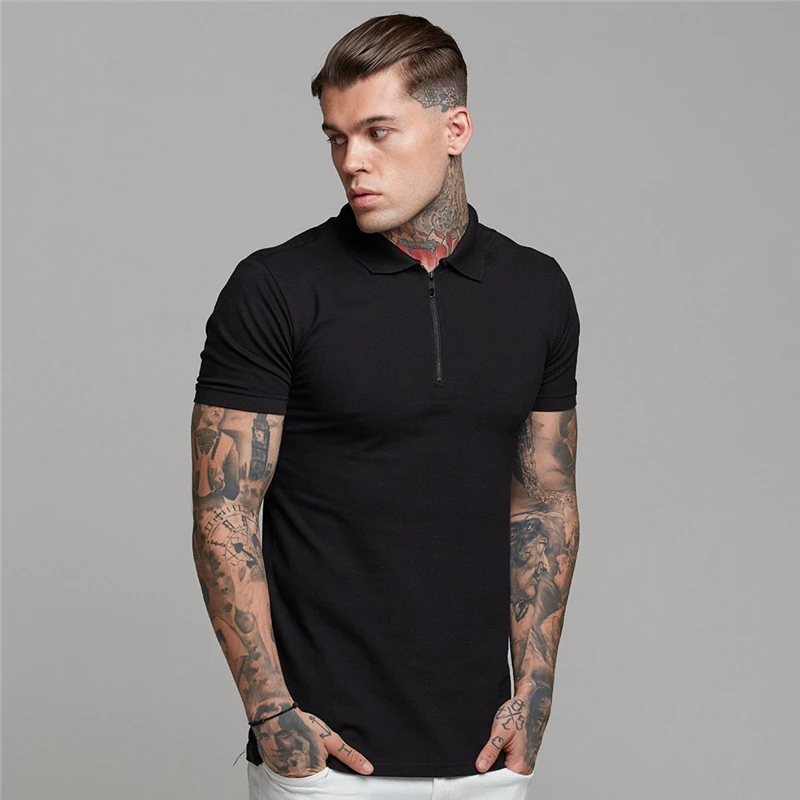 Polo Slim Fit à manches courtes pour hommes, chemises de golf décontractées, monochromatique, coton, fitness, sport, mode streetwear, été