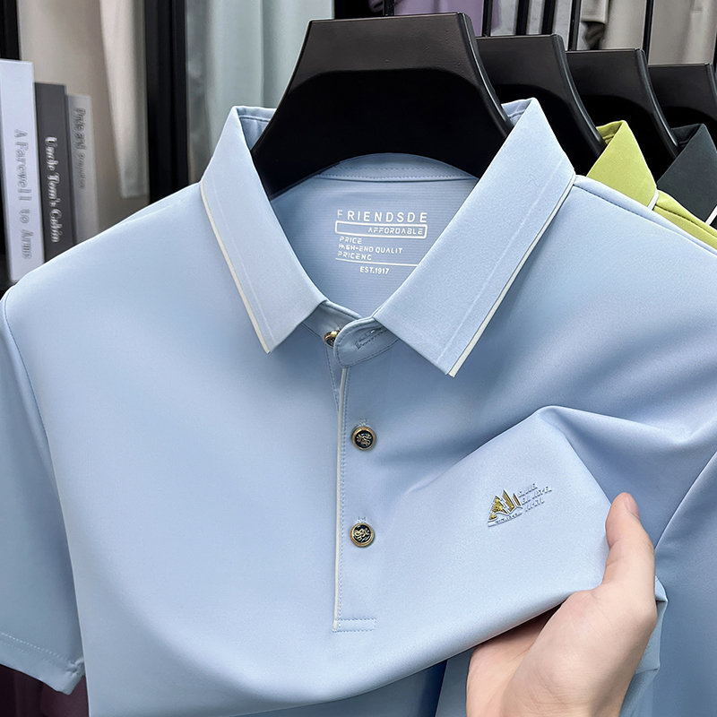 Luxe marque glace soie manches courtes polo shirt hommes haute qualité nouvelle lettre de mode en Gaufrage respirant été casual T-shirt