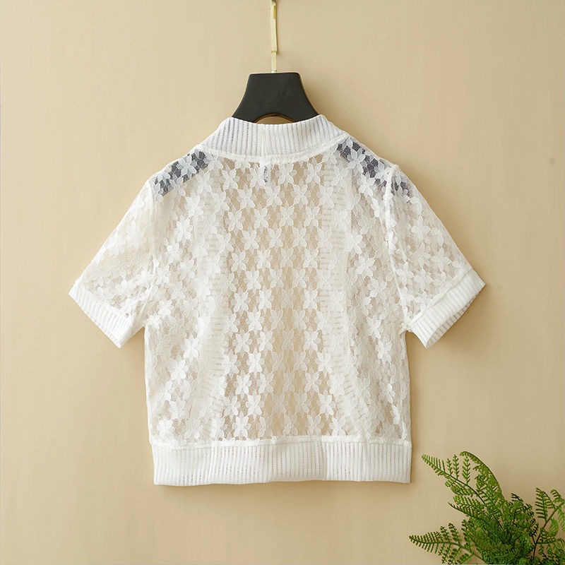 Manteau châle en dentelle pour femme, cardigan court, manches courtes, vêtements de protection solaire, climatisation, évider, monochrome, été, blanc, Y