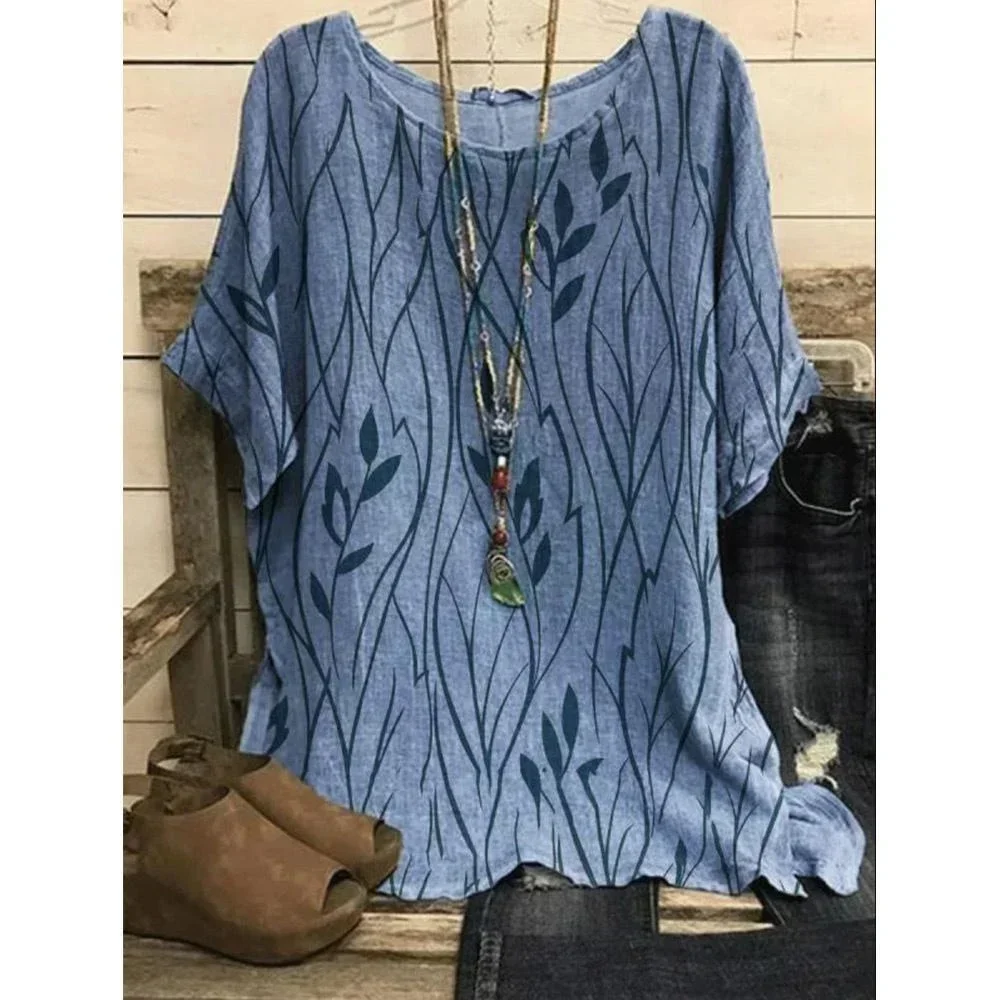 Femmes grande taille 1XL-8XL décontracté haut ample chemises feuilles imprimé Blouse T-shirt dames mode Vintage Blouse demi manches T-shirt