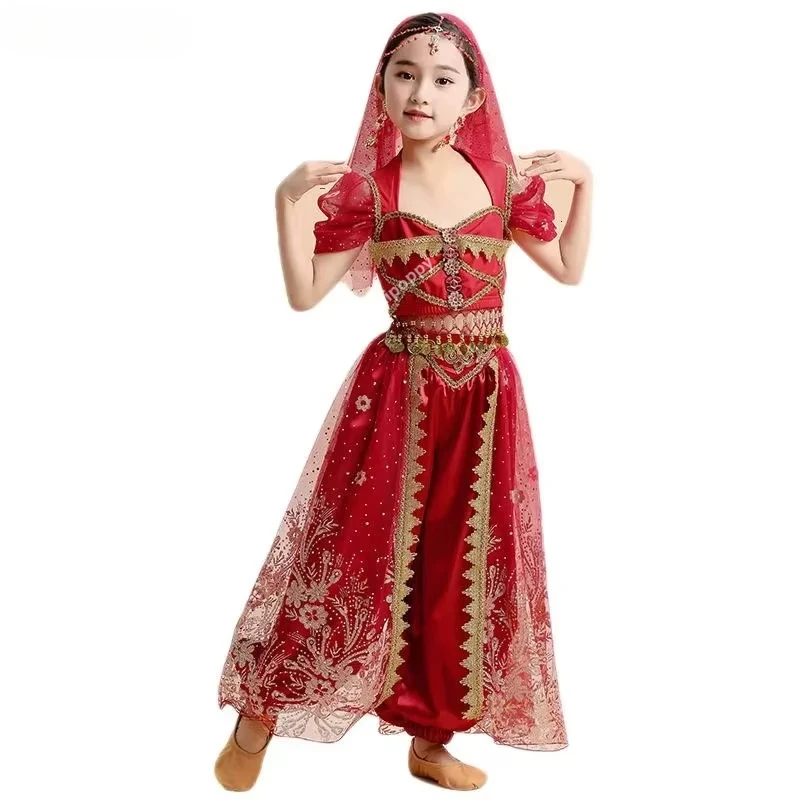 Ensemble de danse du ventre de princesse indienne pour enfants, Costume de spectacle de danse orientale indienne pour filles, Costume de scène Bollywood