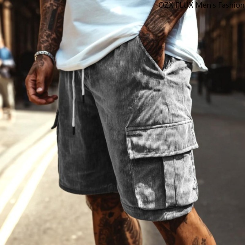 Shorts Cargo Homme Été Imperméables Respirants Extérieur Poches Zippées Décontractés Taille Élastique Tissu Gaufré Vêtements de Travail Lavés