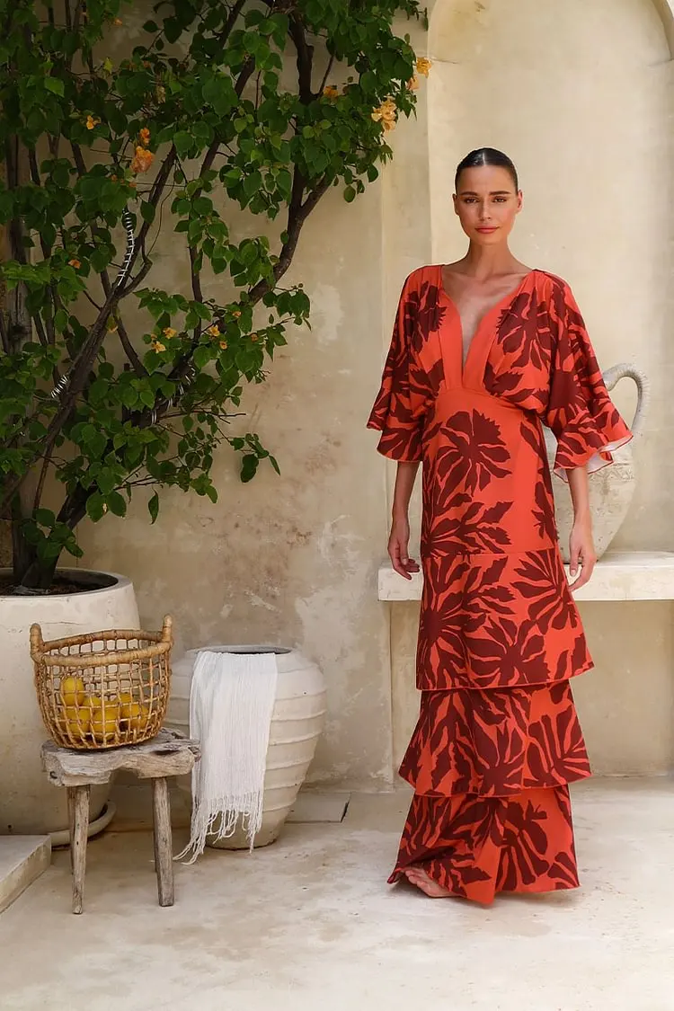 FLAXMAKER Maxi robe longue femmes Sexy sans manches à volants manches Dolman robes imprimées Bandeau fleur imprimé robe d'été 2025
