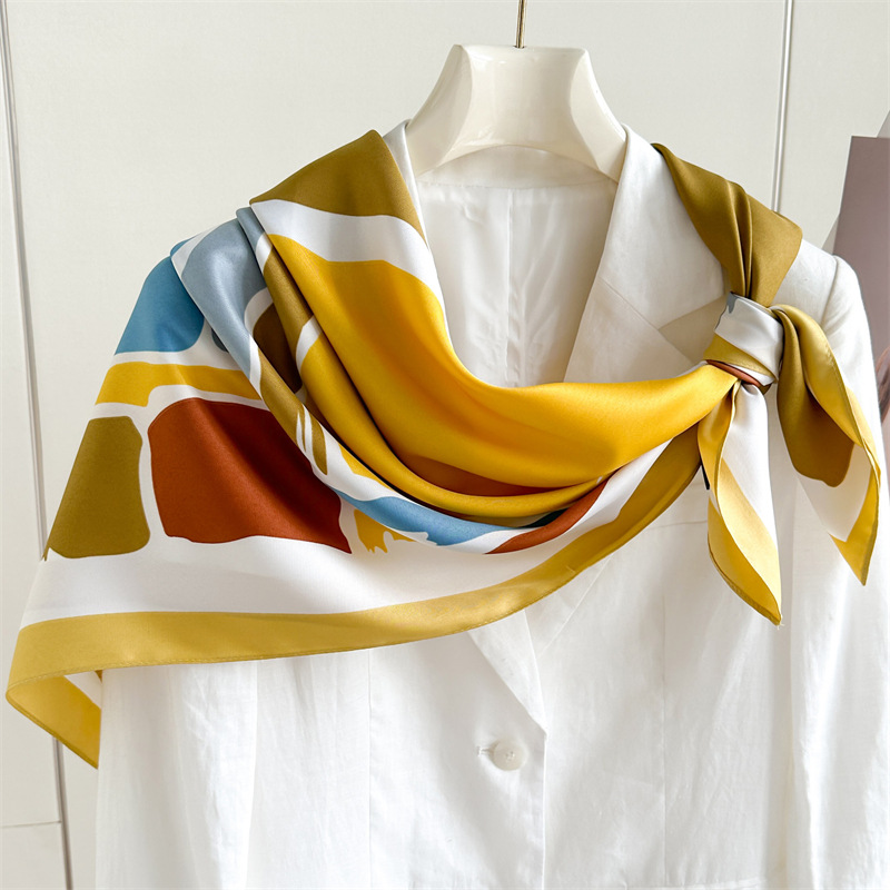 Foulard carré en sergé pour femme, grand châle, bandana, hijab, violet, 90cm